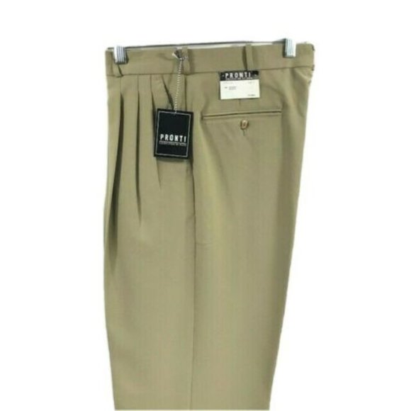 Pronti Men's Khaki Dress Pants Pleated Front Open Hem Size 33" Waist - Picture 2 of 4